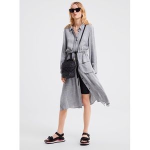 Zara Button Up Belted Midi Shirt Dress Light Heather Gray Small